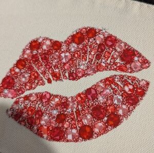 Red and Pink Gemstone Lip Design Canvas Pouch